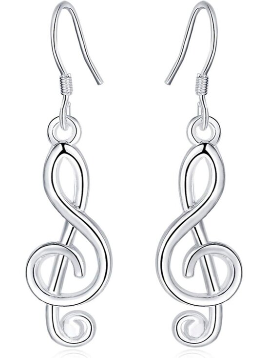 Jewelry - 925 Sterling Silver Musical Note Earrings for Women Unique Fun Treble Clef Opal